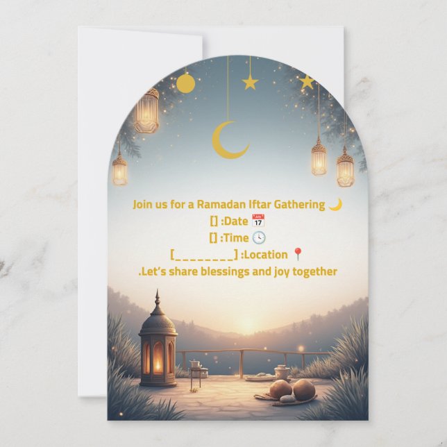 Elegant Ramadan Iftar-inbjudan 🌙 Guld & Marinblå  Inbjudningar (Framsida)