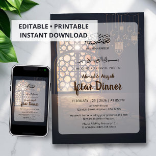 Elegant Ramadan Iftar-inbjudan Gylden Lykta Inbjudningar