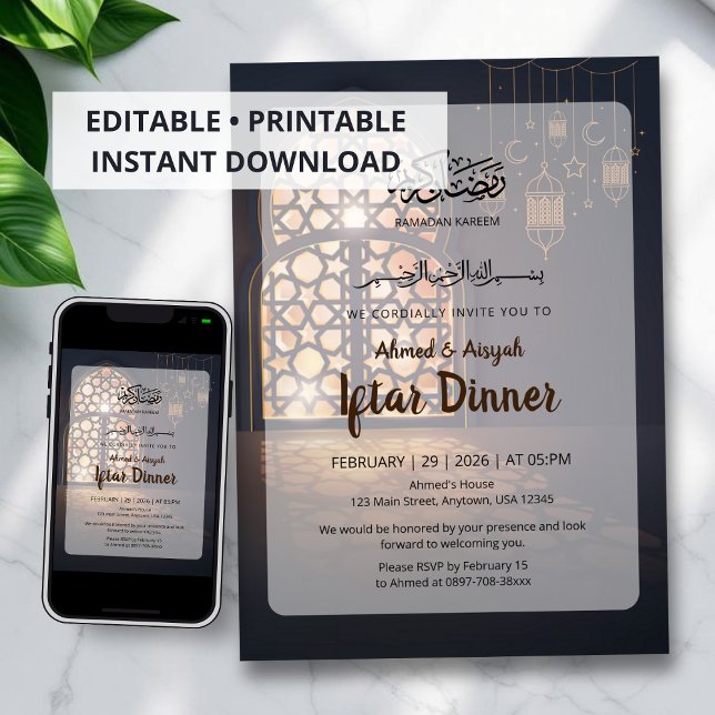Elegant Ramadan Iftar Invitation Golden Lantern Inbjudningar (Skapare uppladdad)