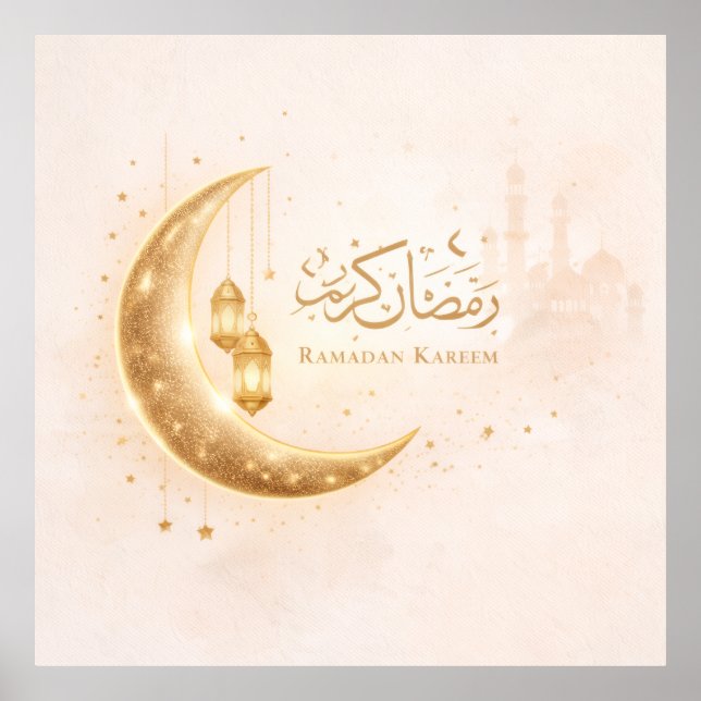 Elegant Ramadan Kareem halvmåne & lykta Isl Poster (Framsidan)