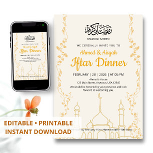 Elegant Ramadan Kareem Iftar Middag på Guld Inbjudningar