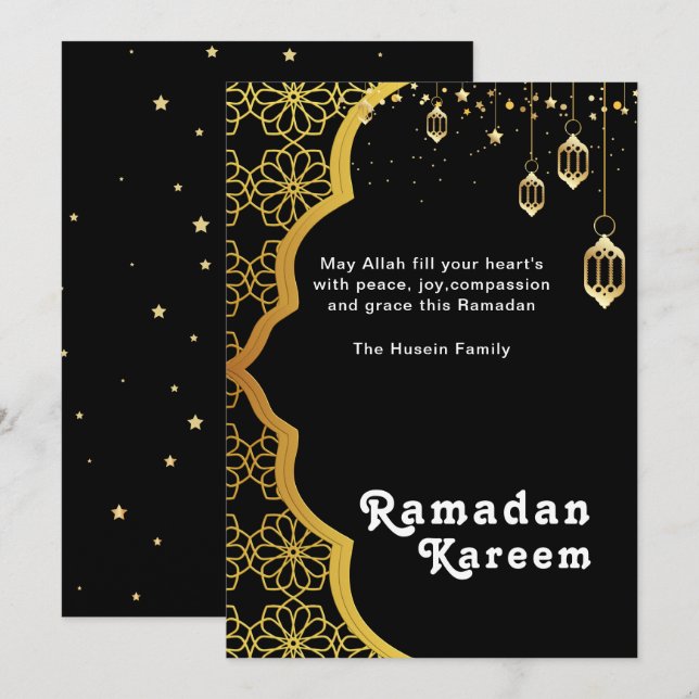 Elegant Ramadan Kareem Svart Guld Högtidskort Julkort (Fram/baksida)
