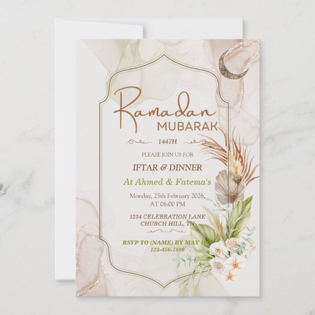 Elegant Ramadan Mubarak Iftar Dinner Invitation Inbjudningar (Framsida)