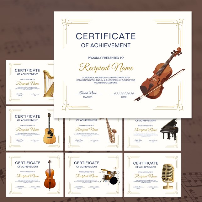 Elegant Ramviolin Kurs Utmärkelse Certifikat  (Classy Frame Violin Course Award Certificate)