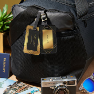 Elegant Rand Golden and Black Mönster Monogram Bagagebricka