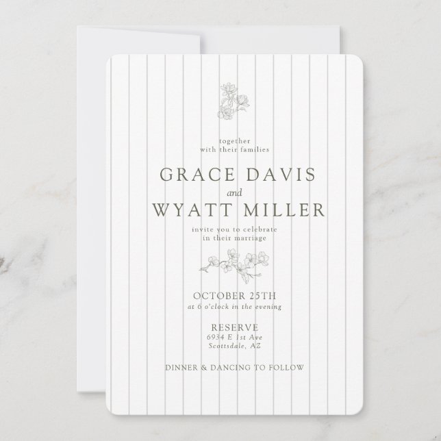 Elegant Rand Vintage Classic Oliv grönt Bröllop Inbjudningar (Framsida)