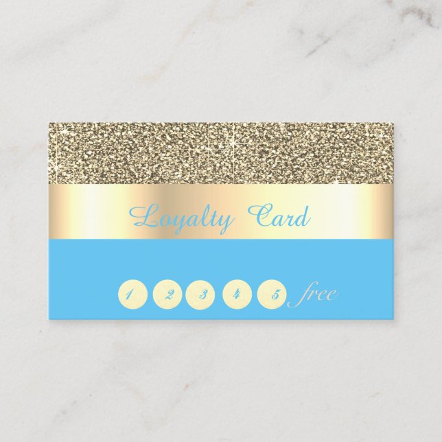 Elegant, randig, blå, guld glitter lojalitetskort (Framsida)