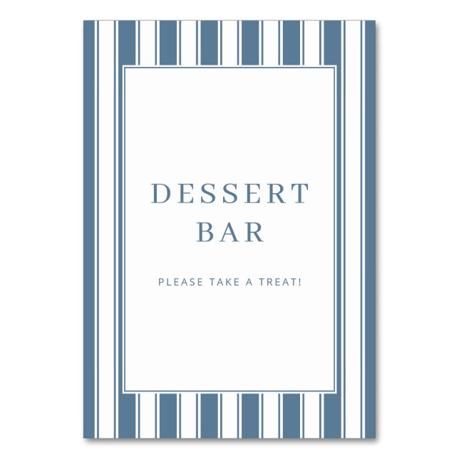 Elegant randig blå skylt för dessertbaren bordsnummer (Framsidan)