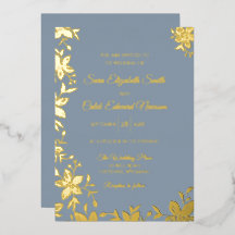 Elegant randig blomma i guld folie på dammig blå