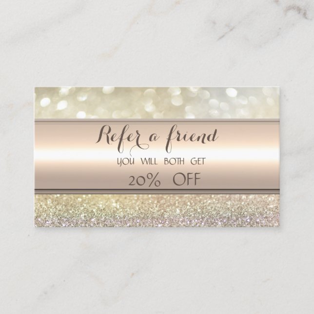 Elegant randig Bokeh glitterrekommendationskort Rabattkort (Framsida)