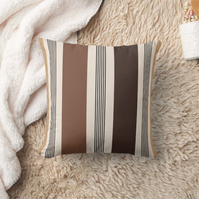 Elegant randig cabana-stil brun beige choklad kudde (Filt)