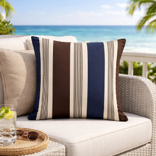 Elegant randig cabana stil marinblå brun kudde