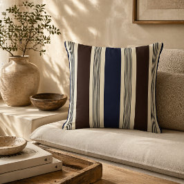 Elegant randig cabana stil marinblå brun  kudde