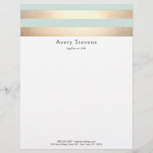 Elegant Randig FAUX Gold Foil Light Blue Brevhuvud