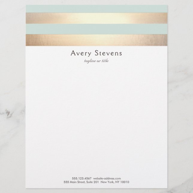 Elegant Randig FAUX Gold Foil Light Blue Brevhuvud (Framsida)