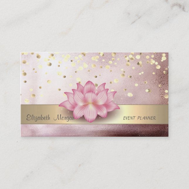 Elegant randig konfetti roséguld lotus visitkort (Framsida)