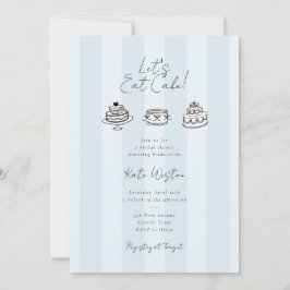 Elegant randig Let's Eat Cake blå bröllopsdusch Inbjudningar