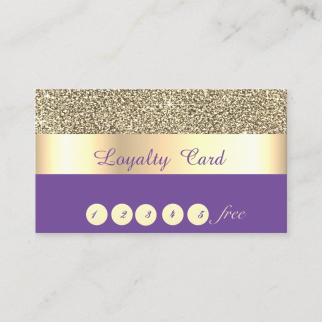 Elegant,randig,lila,guld glitter lojalitetskort (Framsida)