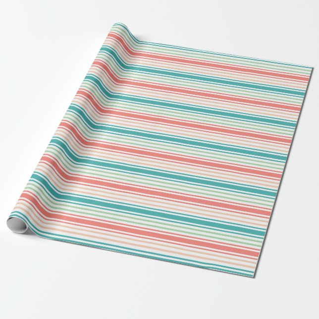 Elegant randig mönster: turkos, korall och vit presentpapper (Utrullad)