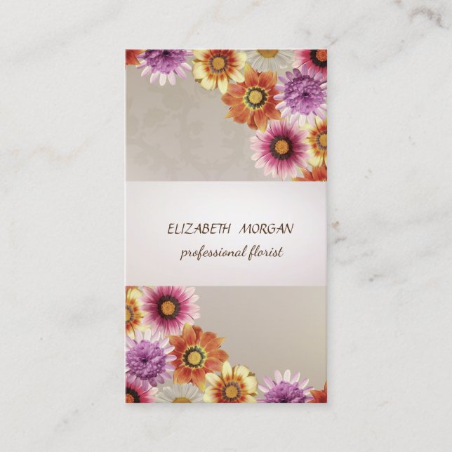 Elegant  Randig, Spets, Blommor Visitkort (Framsida)