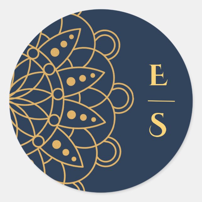 Elegant Rangoli Indian Bröllop Runt Klistermärke (Framsida)