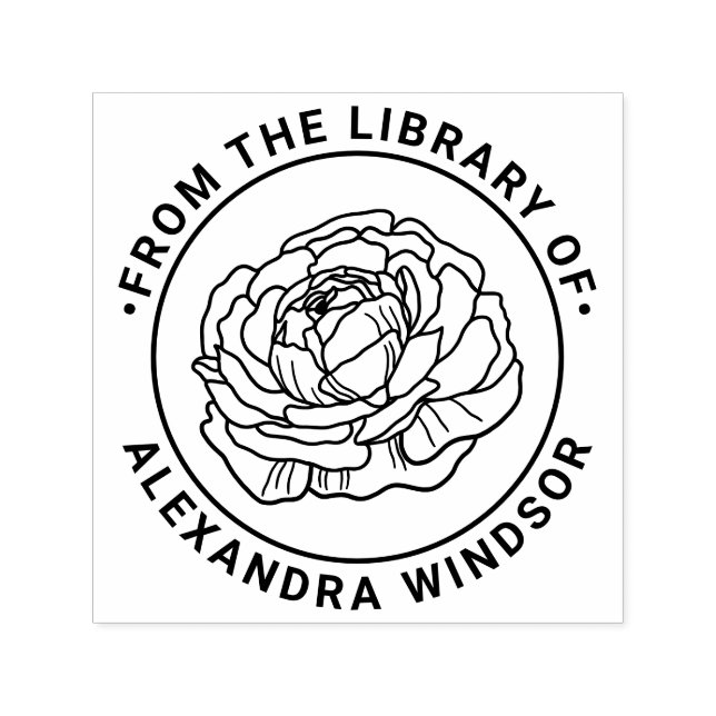 Elegant Ranunculus Blommande Bibliotek Bok Namn Självfärgande Stämpel (Design)