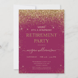 Elegant Raspberry Guld Glitter Pension Party Inbjudningar