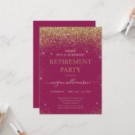 Elegant Raspberry Guld Glitter Pension Party Inbjudningar