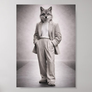 Elegant räv i modern ljus kostym porträtt poster