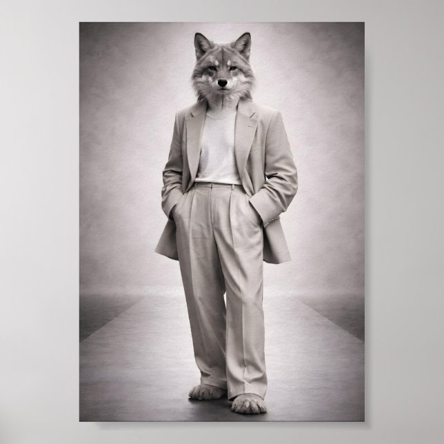 Elegant räv i modern ljus kostym porträtt poster (Framsidan)