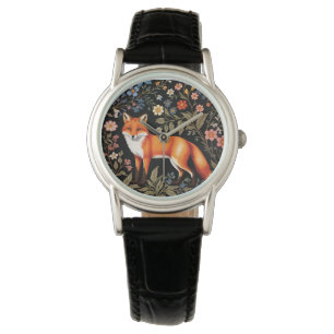 Elegant räv svart färgrik blomster armbandsur
