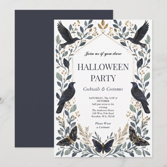 Elegant Raven Halloweenfest  Inbjudningar (Fram/baksida)