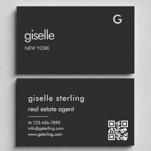 Elegant Real Gods Agent Black QR-kod Monogram Visitkort