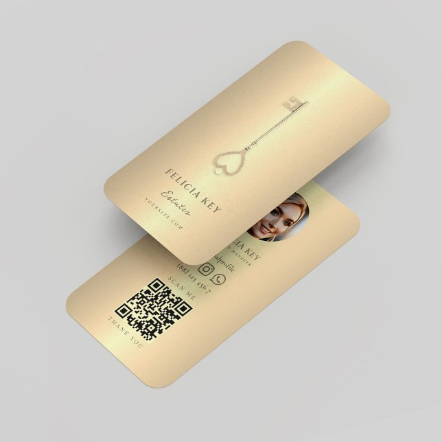 Elegant Real Gods Agent QR Guld Visitkort (Elegant Real Estate Agent QR Gold Business Card
)