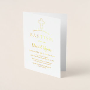 Elegant Real Gold Foil Boy Baptism-inbjudan Folierat Kort