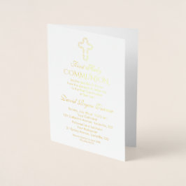 Elegant Real Gold Foil Boy First Heliga Communion Folierat Kort