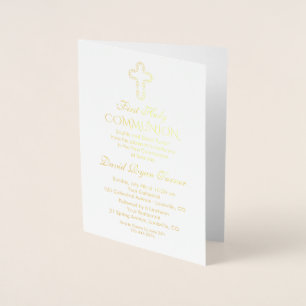 Elegant Real Gold Foil Boy First Heliga Communion Folierat Kort