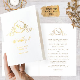 Elegant Real Gold Foil Monogram, Formal Bröllop Folierat Kort