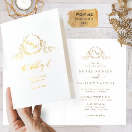 Elegant Real Gold Foil Monogram, uppfällt Bröllop Folierat Kort