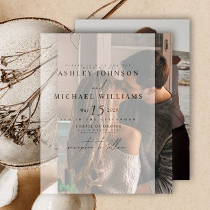 Elegant Real Vellum Overlay Modern 2 Photo Bröllop Inbjudningar