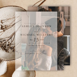 Elegant Real Vellum Overlay Modern 3 Photo Bröllop Inbjudningar