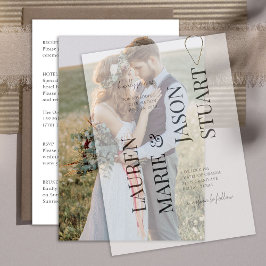 Elegant Real Vellum Overlay Simple Photo Bröllop Inbjudningar