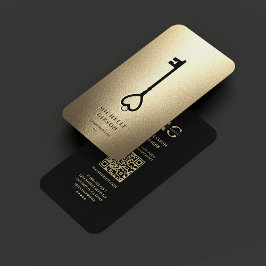 Elegant Realtor Monogram Black Guld Nyckel Modern Visitkort