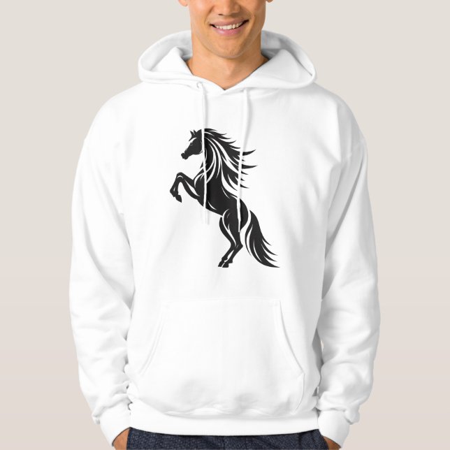 Elegant Rearing Horse Silhouette Design Hoodie (Framsida)