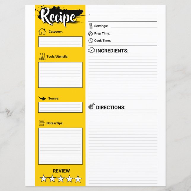 Elegant Recipe Paper Sheet (Full Page Fillable) (Framsida)
