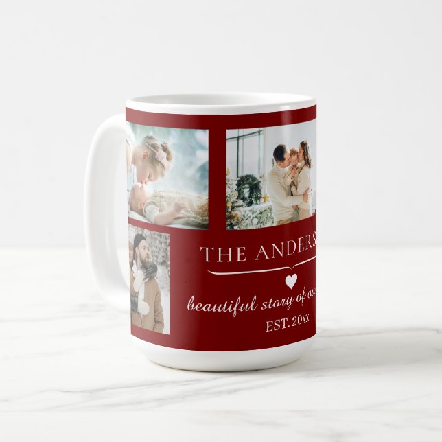 Elegant Red 5-Photo Family Collage Custom Kaffemugg (Framsida vänster)