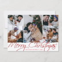 Elegant Red 5 Photo God jul Photo Card