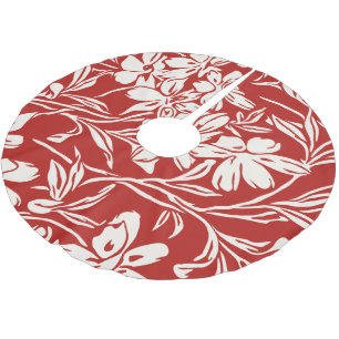 Elegant Red Abstrakt Blommigt Illustration Mönster Julgransmatta Borstad Polyester
