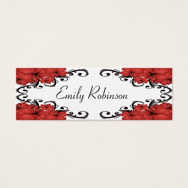 Elegant Red and Black Flowers Litet Visitkort (Framsidan)