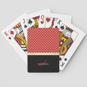 Elegant Red and Black, Golden Hearts Namn Monogram Kortlek